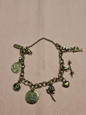 Vintage James Avery Charm Bracelet - Rose & Heart And Other Charms